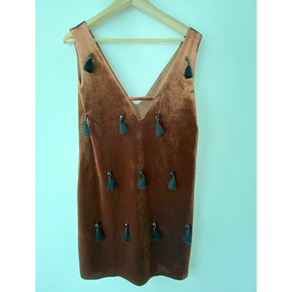 Velvet mini dress with tassels